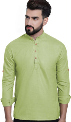 HOC's Men Solid A-line Kurta(Dark Green)