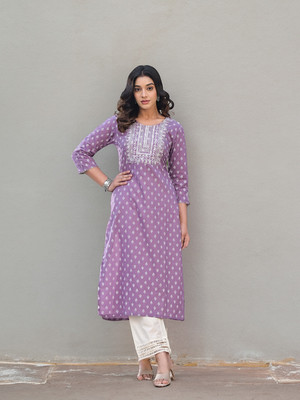 Varanga Women Embroidered Straight Kurta(Purple)