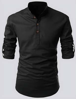 KR24ENTERPRISE Men Solid Straight Kurta(Black)