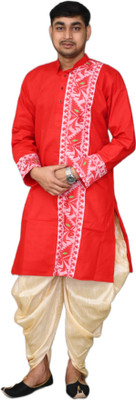 Chandra Men Embroidered Straight Kurta(Red)