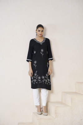 lunexa Women Self Design A-line Kurta(Black)