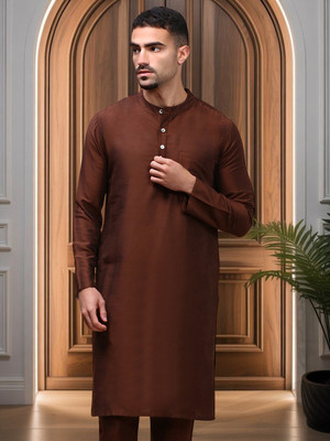 Whiteheart Men Printed Straight Kurta(Brown)