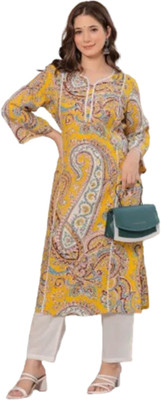 VRSS ENTERPRISES Women Printed Straight Kurta(Yellow)