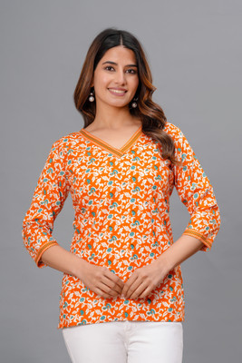 BMU FASHION Women Floral Print A-line Kurta(Orange)
