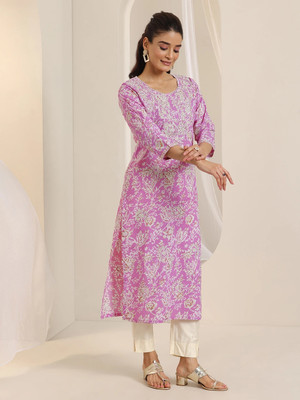 LIBAS Women Printed Straight Kurta(Pink)