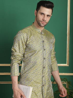 ANOUK Men Printed Straight Kurta(Yellow)