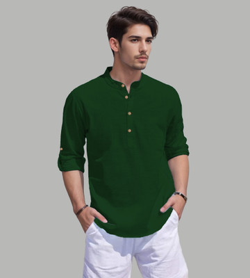 Apektra Men Solid Straight Kurta(Dark Green)