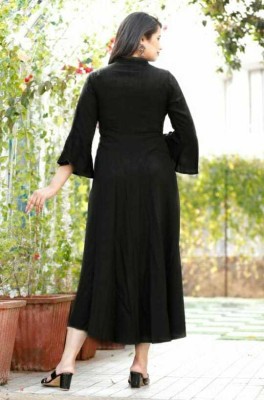 Shri Madhusudhan Creations Women Embellished A-line Kurta(Black)