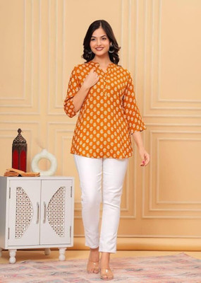 VedaFashions Women Printed Straight Kurta(Orange)