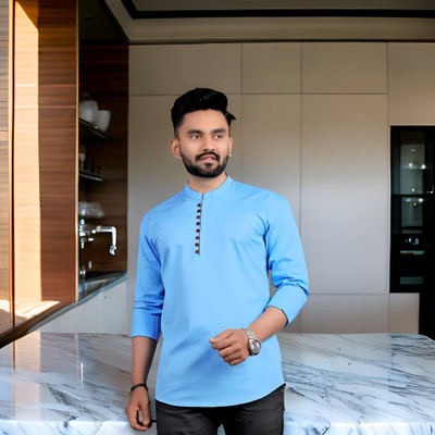 Zimli Men Solid Straight Kurta(Light Blue)