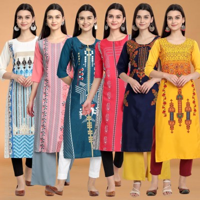 1 Stop Fashion Women Printed Straight Kurta(Multicolor)