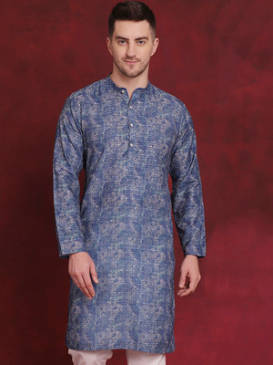 ANOUK Men Printed Straight Kurta(Blue)