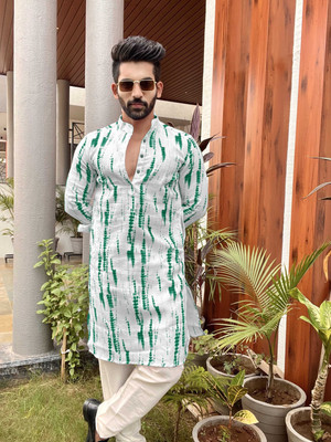 DIAMOND CLUSTER Men Printed Straight Kurta(Blue)