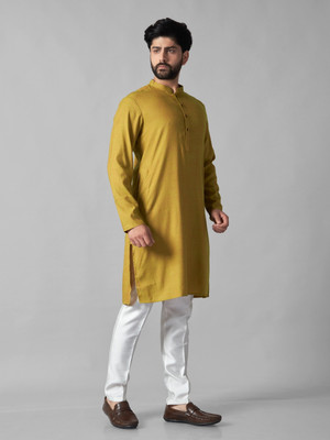 JUGG JUGG JEEYO Men Self Design Straight Kurta(Yellow)