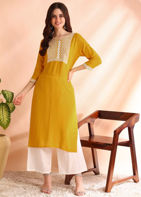 SonuNx Fashion Women Printed Straight Kurta(Yellow)