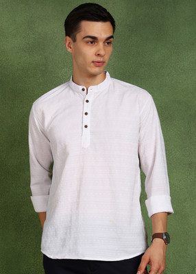 FUBAR Men Solid Straight Kurta(White)