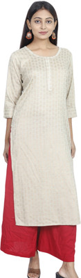 INDICRAFT Women Printed Straight Kurta(Beige)