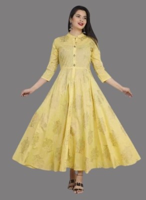 AnviTextile Women Printed Anarkali Kurta(Yellow)