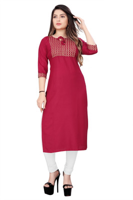 Top Shop Women Self Design Straight Kurta(Purple)