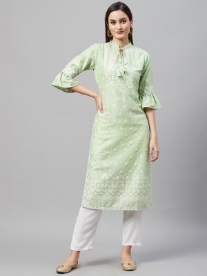 NIMVY Women Printed Straight Kurta(Green)