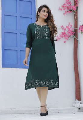 santfashions Women Embroidered Straight Kurta(Green)