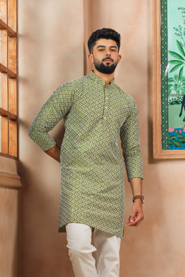 Koshin Men Printed Straight Kurta(Light Green)