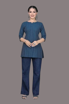 Texpa Creationma Women Striped A-line Kurta(Dark Blue)