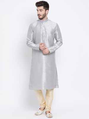Namaskar Men Solid Straight Kurta(Silver)