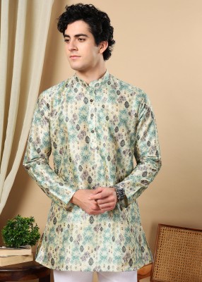 Tattva Men Printed Straight Kurta(Green)