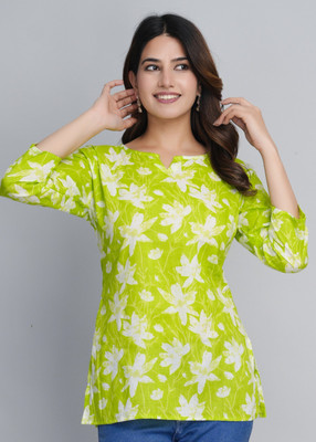 Sana Women Floral Print A-line Kurta(Green)