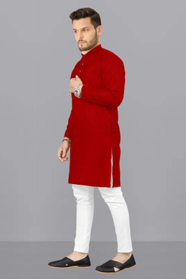 kanha creation Men Solid Straight Kurta(Red)
