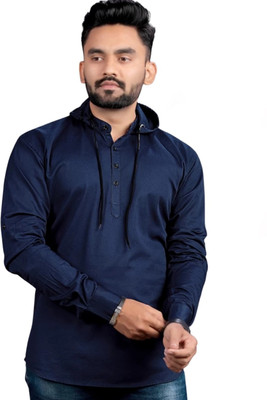 Us Fashion Men Solid Straight Kurta(Blue)