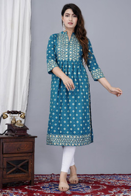 ANJALISALESCORP Women Printed Straight Kurta(Green)