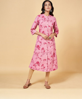 Rangmanch by Pantaloons Women Printed Flared Kurta(Pink)