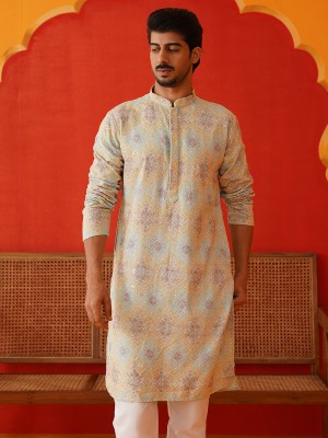 Jompers Men Self Design Straight Kurta(Light Blue)