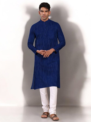 Arshi Enterprises Men Striped Straight Kurta(Blue)