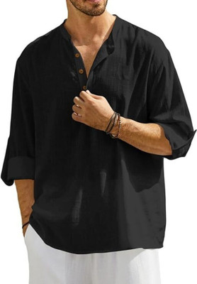 Amrit Trending Men Solid Straight Kurta(Black)