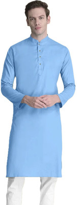 omkar Men Solid Straight Kurta(Light Blue)
