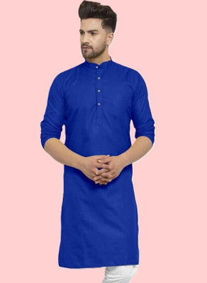 Krisha trend Men Solid Straight Kurta(Blue)