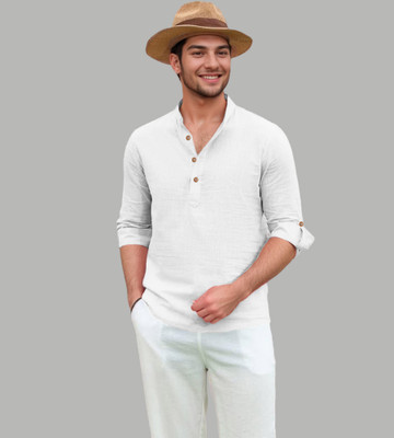 Navkanj Men Self Design Straight Kurta(White)