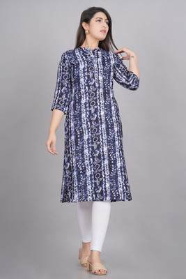 Glowworld Women Printed Straight Kurta(Dark Blue, White)