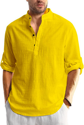 FireFish Men Solid A-line Kurta(Yellow)