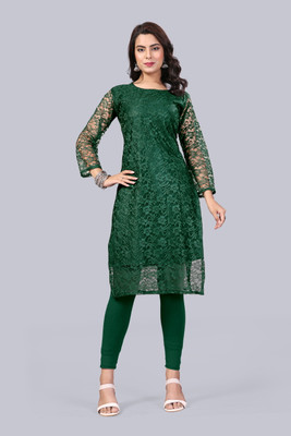 Manthan Creation Women Embroidered A-line Kurta(Green)