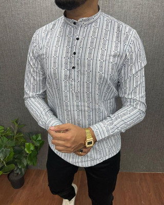 DC CREATION Men Printed A-line Kurta(Grey, White)