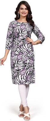 zindora Women Abstract Straight Kurta(Purple)