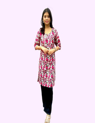 elons Women Floral Print Straight Kurta(Multicolor)