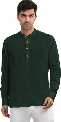 HouseOfCommon Men Solid Straight Kurta(Dark Green)