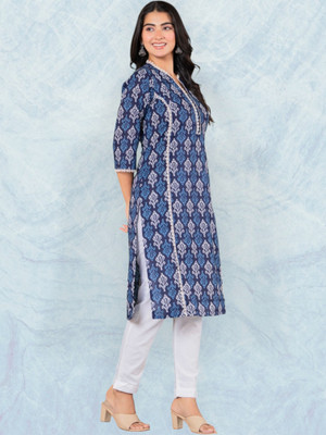 Jaipuur Trend Women Embroidered Straight Kurta(Dark Blue)