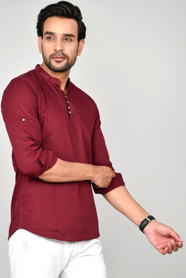 ShopGlobal Men Solid Straight Kurta(Maroon)