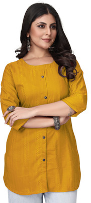 RUDRA TIMES Women Self Design A-line Kurta(Yellow)